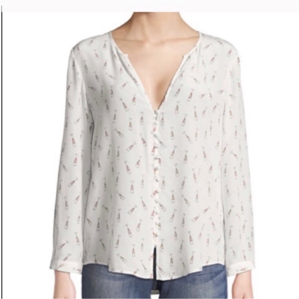 Joie 100% silk long sleeve shirt with champagne flutes on it. Size Small.